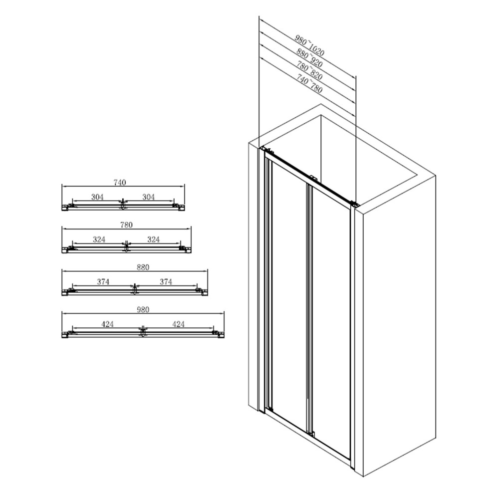 Dimensions - Porte de douche NATURE 1