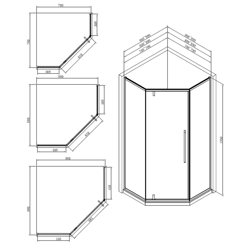 Schéma - Paroi de douche PIVOTY 1